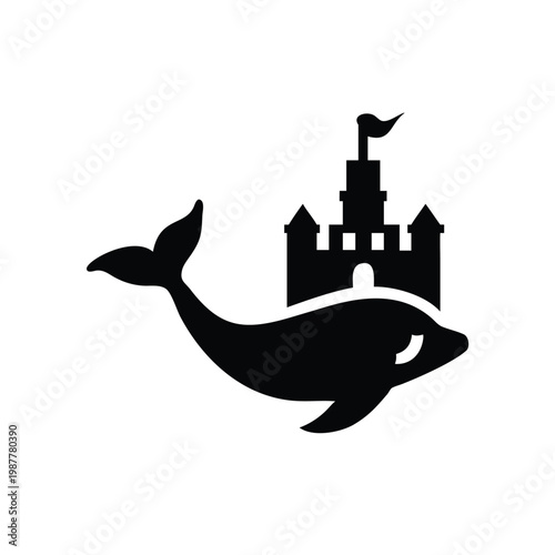 Whimsical Whale and Castle Combination Icon for Fantasy or Marine Themed Branding