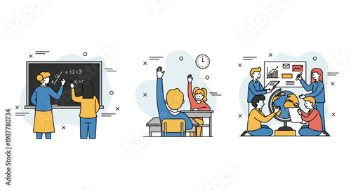 Education classroom school students teacher learning kids study lessons blackboard academic group pupils knowledge primary teaching