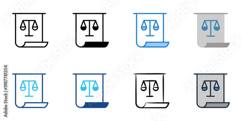 Legal entity icons set multiple style collection. Editable stroke 
