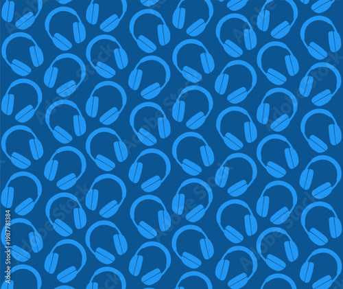 Headphone seamless pattern illustration. Earphone silhouette repeat background. Audio equipment minimal style. Sound device texture design. Digital gadget surface.