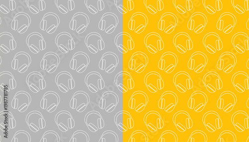 Headphone seamless pattern illustration. Earphone silhouette repeat background. Audio equipment minimal style. Sound device texture design. Digital gadget surface.