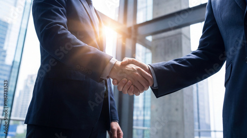 Tableau sur toile Professional business men shaking hands, symbolizing successful partnership, a new agreement, and trust