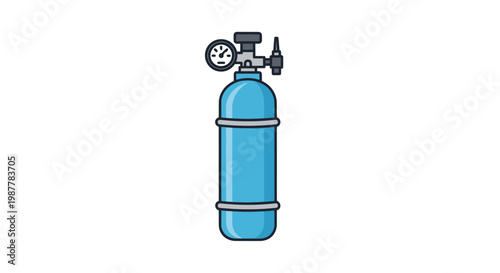 Blue Oxygen Tank with Pressure Gauge - Medical Gas Cylinder Icon