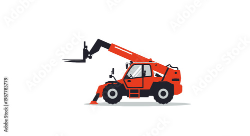 Telehandler Forklift Machine Isolated on White Background, Construction Vehicle Illustration
