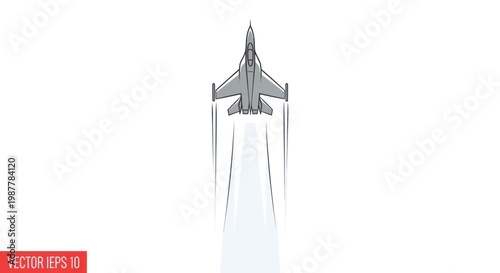 Modern Fighter Jet Ascending Rapidly with Smoke Trails, Top View, Isolated on White Background