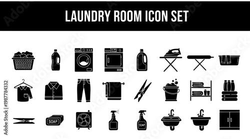 Laundry Room Icon Set Minimalist Style Calm Mood