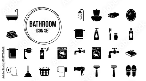 Bathroom Icon Set Minimalist Style with Clean Mood