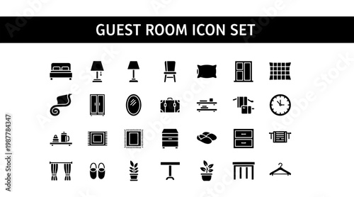 Guest Room Icon Set Minimalist Style Calm Mood