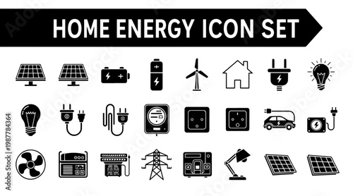 Home Energy Icon Set Minimalist Style with Informative Mood