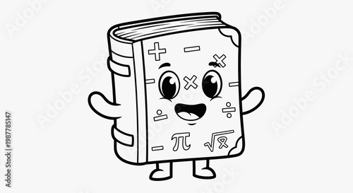 Cute Math Book Character Coloring Page for Kids