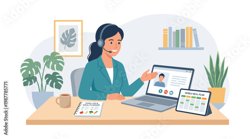 Businesswoman Using Laptop and Smartphone at Desk 1.