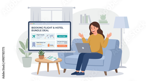 Woman Relaxing on Couch Watching Television at Home.