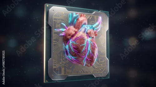 Conceptual Digital Heart CPU Processor Representing Artificial Intelligence and Core Technology