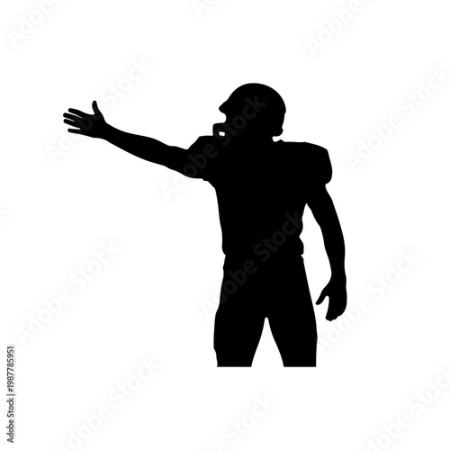 Solid black silhouette of a footballer signaling teammates during play communication pose Vector illustration