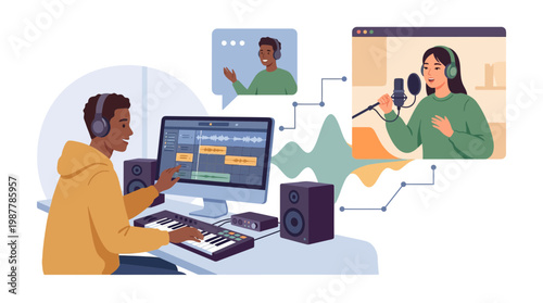 Person Recording Video Using Smartphone During Podcast.