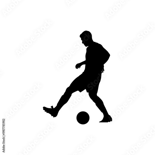 Solid black silhouette of a footballer doing a step over dribble move with control and skill Vector illustration