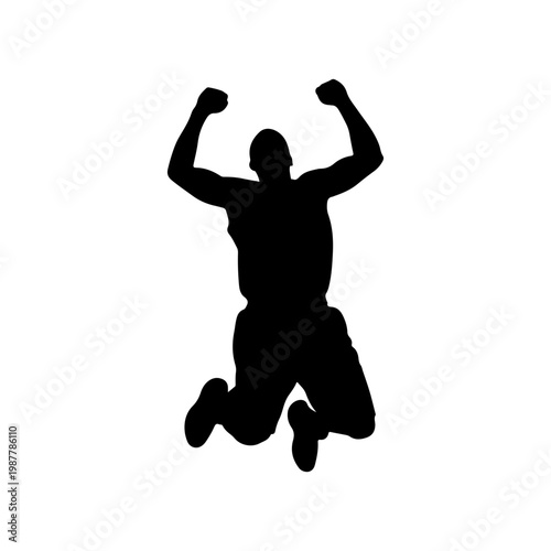 Soccer player jumping with clenched fists in victory celebration pose Vector illustration