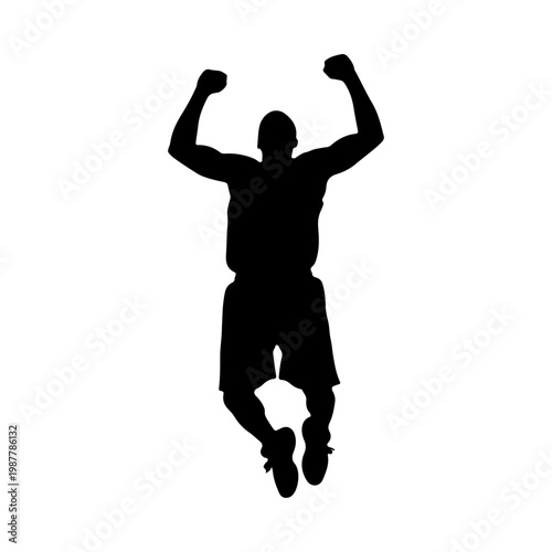 Soccer player celebrating goal with clenched fists in jumping pose Vector illustration
