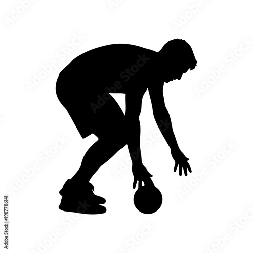 Soccer player bending to pick up ball in casual motion Vector illustration
