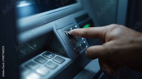 Close-Up of Hand Using ATM Keypad for Financial Transaction