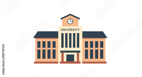 Cartoon schoolhouse illustration with red roof and blue walls on white background
