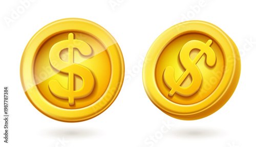 3d realistic vector icon illustration. Cartoon style money dollar gold coin.