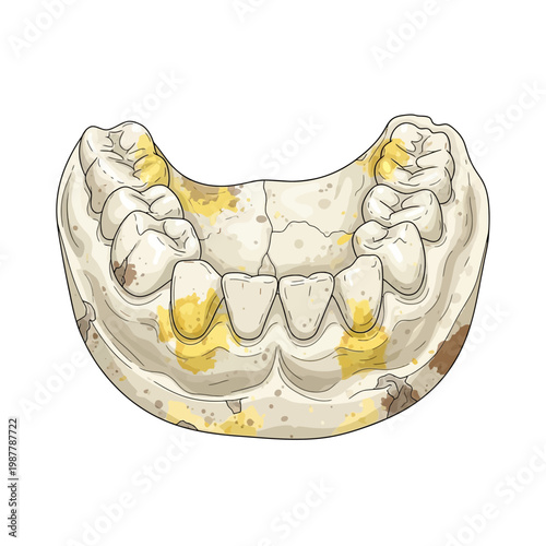 Dental mold with stained teeth, representing oral hygiene issues