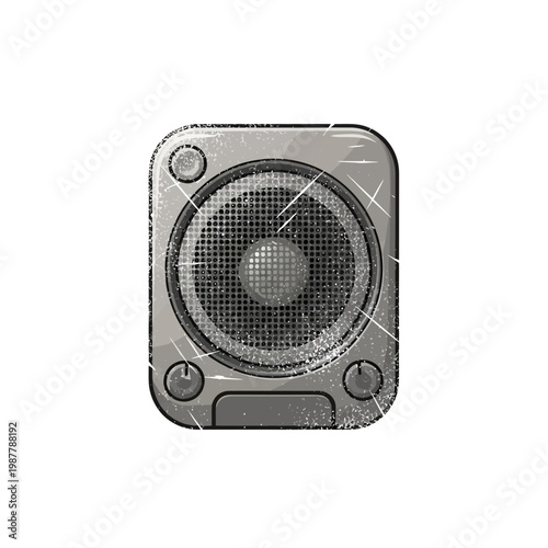 Retro audio speaker icon with grunge texture