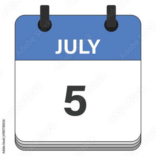 July 5 Calendar Date Design. Date and time element. Vector illustration.
