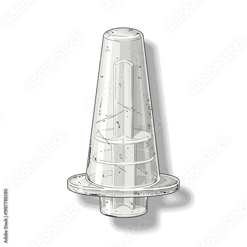 Transparent conical funnel with base and shadow, isolated on white background