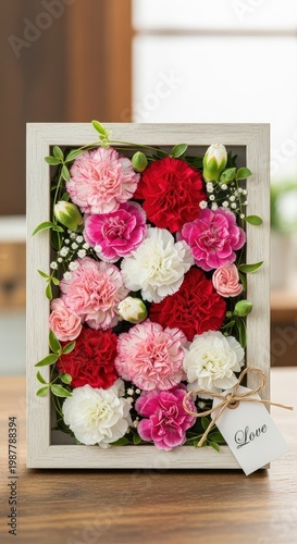 Beautiful Floral Arrangement in a Decorative Wooden Frame.