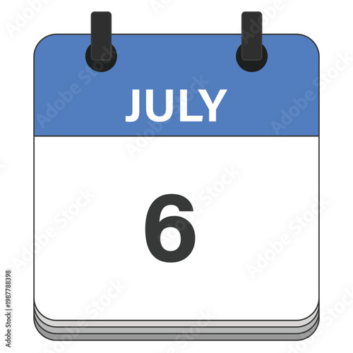 July 6 Calendar Date Design. Date and time element. Vector illustration.
