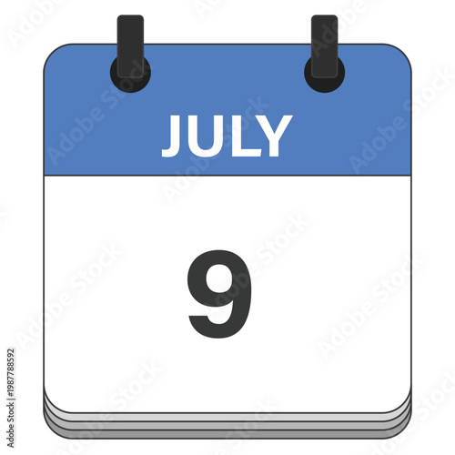 July 9 Calendar Date Design. Date and time element. Vector illustration.
