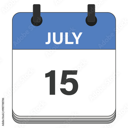 July 15 Calendar Date Design. Date and time element. Vector illustration.
