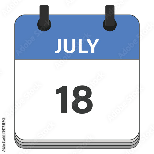July 18 Calendar Date Design. Date and time element. Vector illustration.

