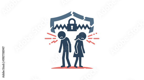 Couple Anguish Under Broken Shield with Lock Concept