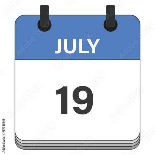 July 19 Calendar Date Design. Date and time element. Vector illustration.
