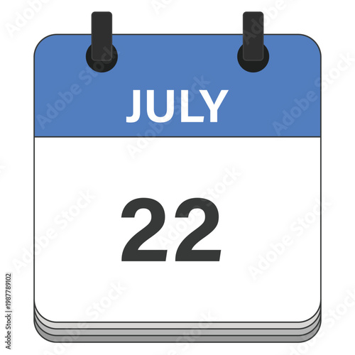 July 22 Calendar Date Design. Date and time element. Vector illustration.
