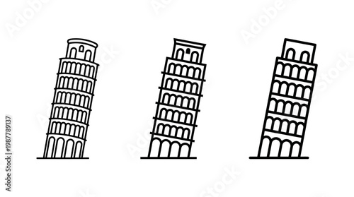Minimalist Line Art of Leaning Tower of Pisa