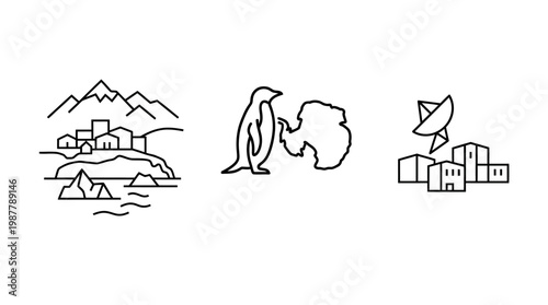 Minimalist Outline Icons Representing Antarctica