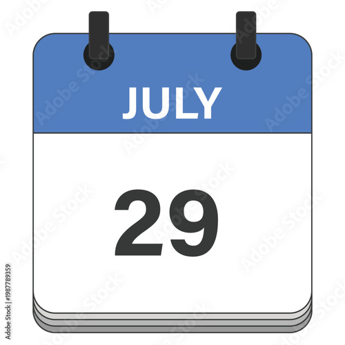 July 29 Calendar Date Design. Date and time element. Vector illustration.
