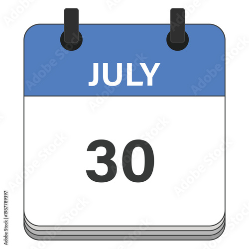 July 30 Calendar Date Design. Date and time element. Vector illustration.
