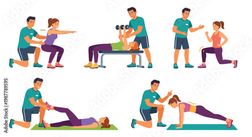 People engaging in various fitness exercises with a personal trainer s guidance