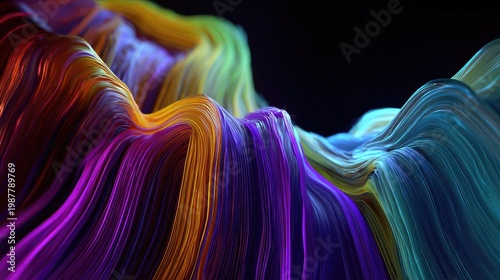 Colorful abstract waves flowing in vibrant hues, creating a dynamic visual experience against a dark background