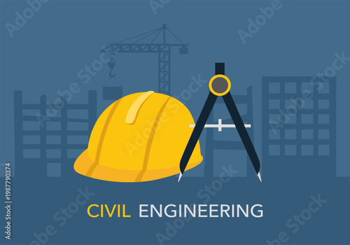 Civil engineering construction site banner in flat design.