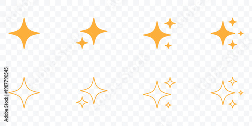 Star sparkle and shine icon collection. Star twinkle glitter spark outline shine icon set. 