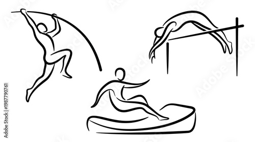 Athletic Pictograms of Pole Vault High Jump and Kayaking
