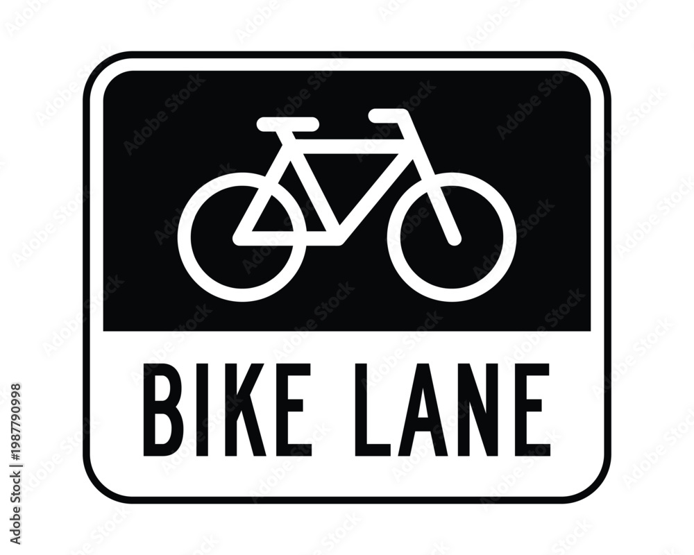 Fototapeta premium Bike Lane Sign Vector Black White Bicycle Road Sign, Minimal Cycling Lane Signage for Urban Transport, Traffic Guidance and Road Safety Design