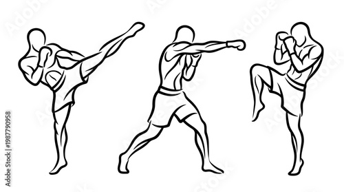 Martial Arts Poses Kick Punch and Knee Strike