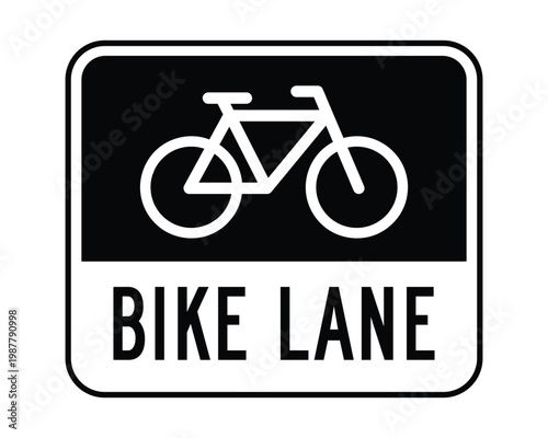 Bike Lane Sign Vector Black White Bicycle Road Sign, Minimal Cycling Lane Signage for Urban Transport, Traffic Guidance and Road Safety Design